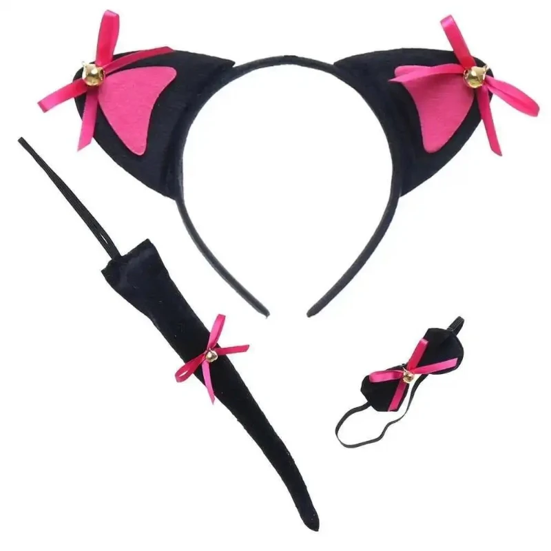 

Розовые, черные платья на подкладке с котом для маленьких девочек, костюмы на день рождения и Хэллоуин, детский наряд с изображением котенка и ушками, галстук-бабочка, хвост