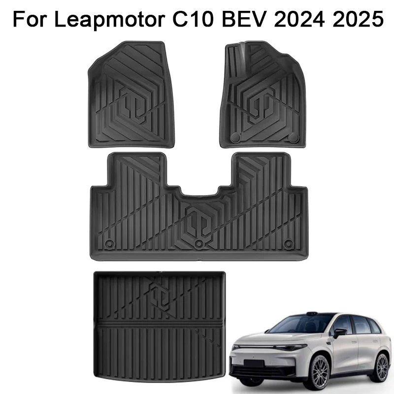 

RHD for Leapmotor C10 2024 2025 Car Floor Mats Trunk Pad TPE 3D Foot Pad All Weather Right Hand Drive Cargo Liner Black