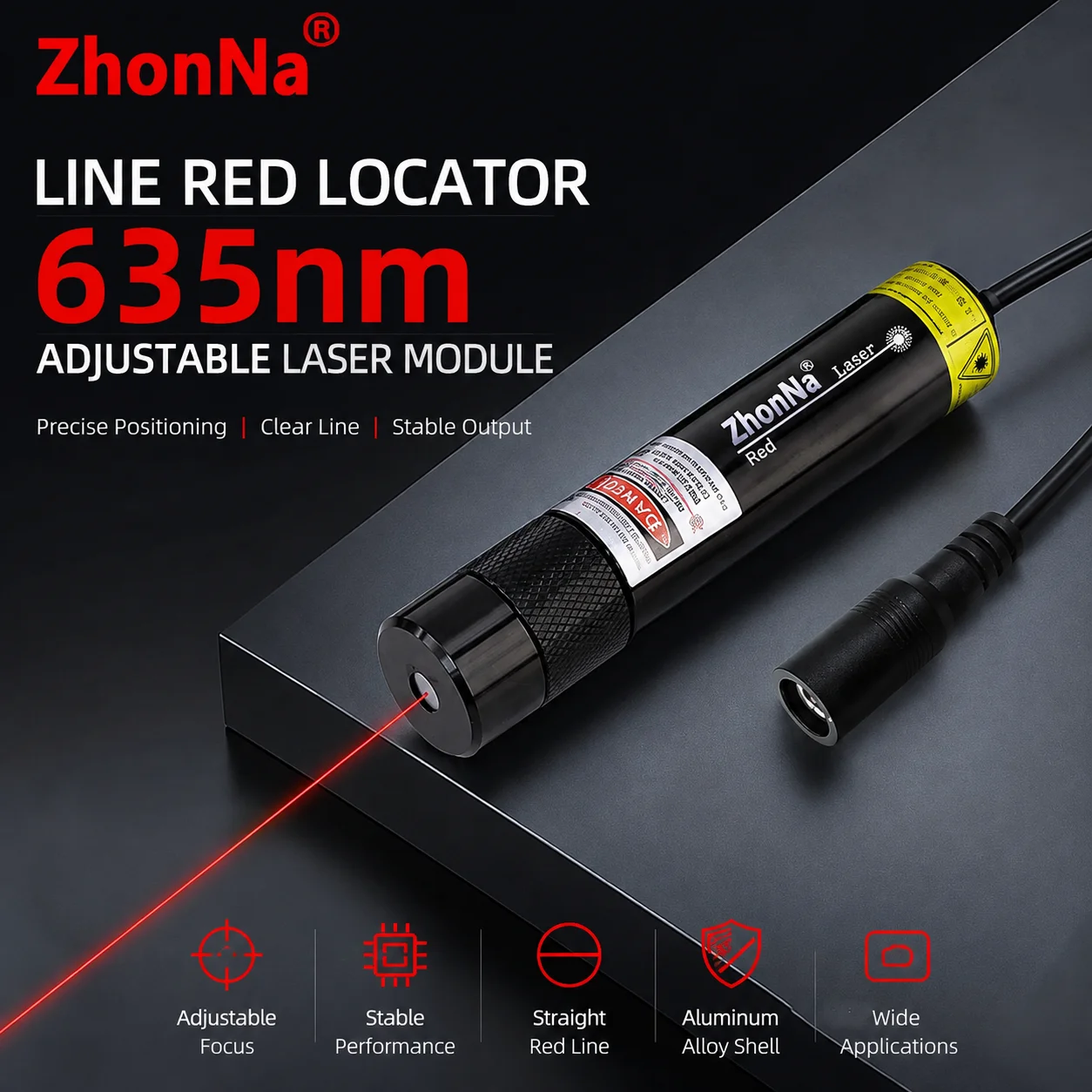 ZhonNa 635nm Red Line Laser Locator Adjustable Module for Woodworking Stone Cutting Machine Positioning Instrument Accessory Kit