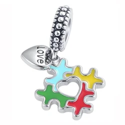 Autism Advocacy Charm European DIY Bracelet Puzzle Enamel Pendant, I Love You Pendant Fit Luxury brand Bracelet Necklace