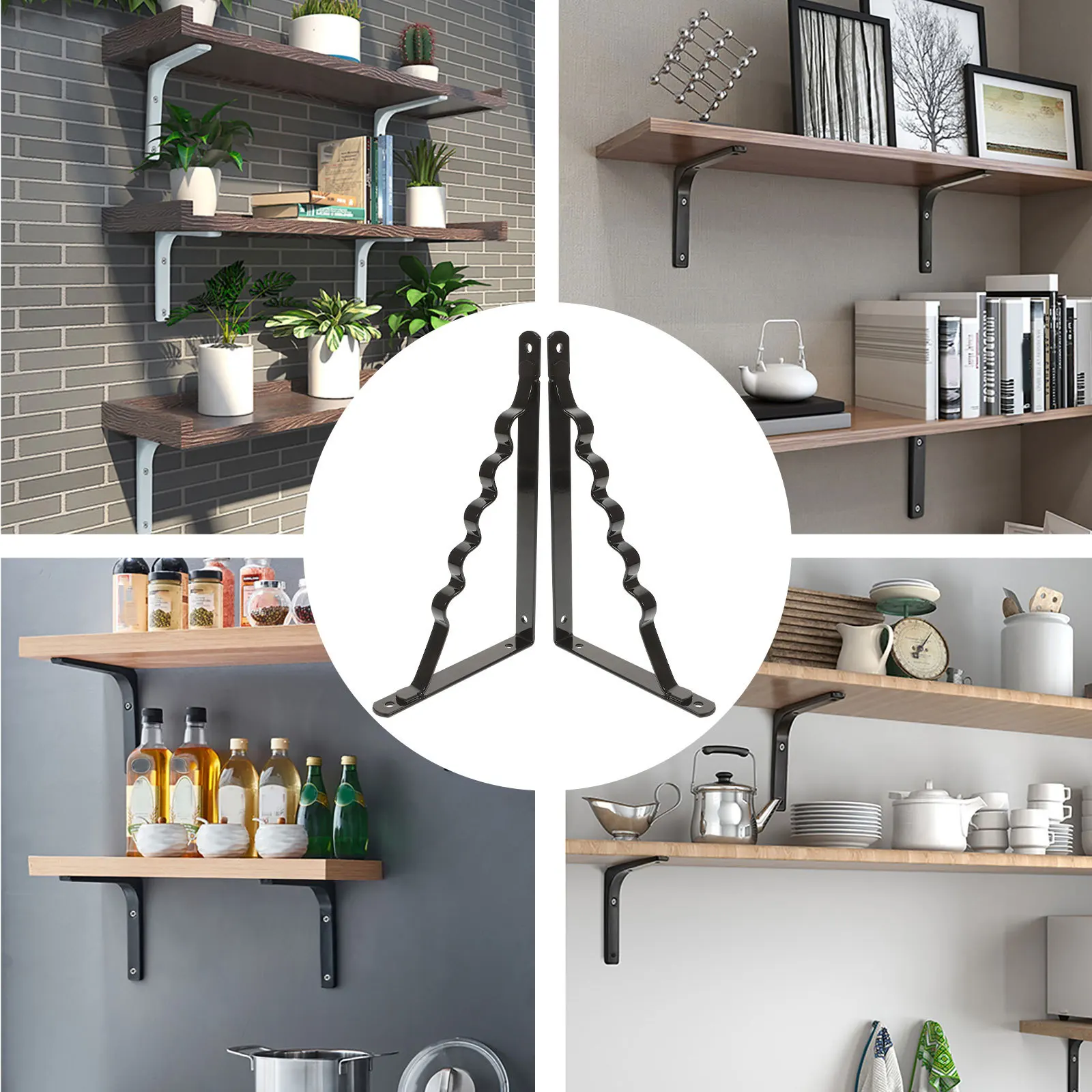 

2Pcs Iron Shelf Brackets Heavy Duty Floating Shelf Holder Decorative Wall Mounted Support 245x150mm Durable Waterproof Rustproof