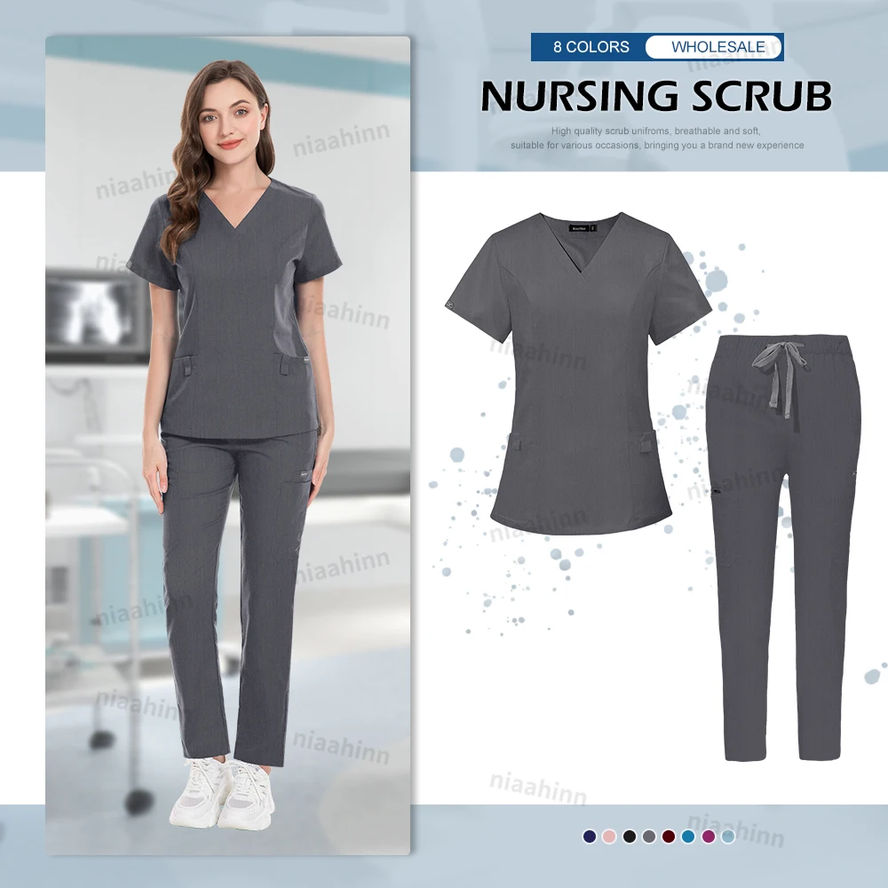 Großhandel Krankenhaus Scrubs Uniformen Set Krankenschwester Arzt Scrub Arbeitskleidung Apotheke Labor Veterinäruniform Slim Fit Medizinische Scrubs Frauen – Detail 11