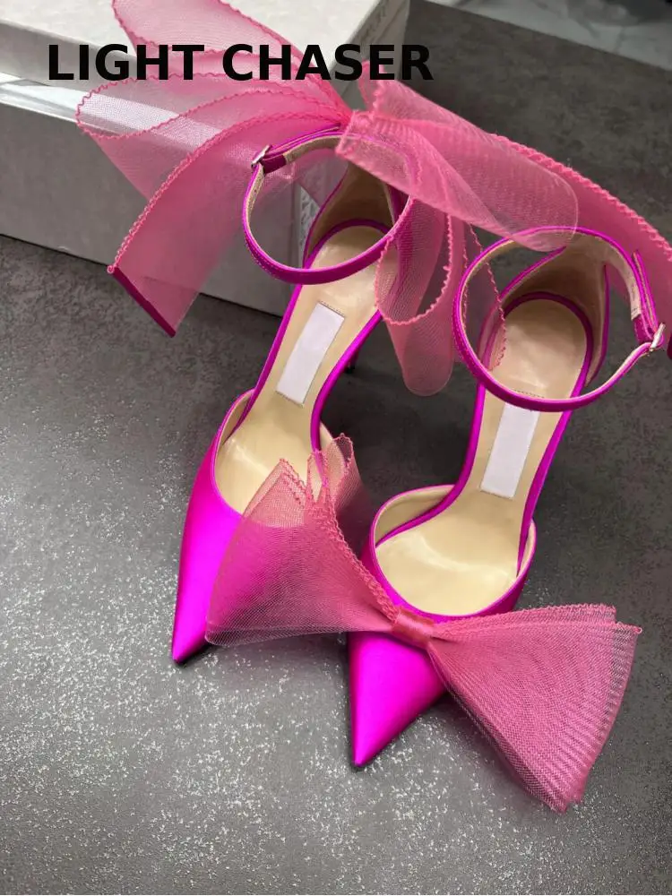 Spring New Bow-knot Pointed High-heeled Shoes Women's Stilettos With Shallow Mouth Ladies Fairy Wind One Word Belt Sandals Women
