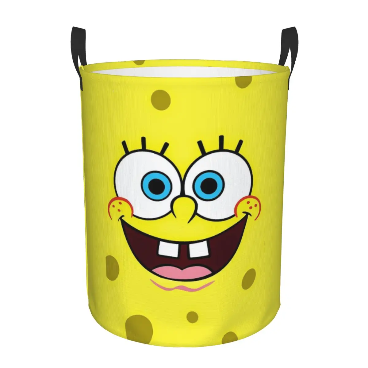 

Collapsible Round Single-Layer Laundry Basket Spongebob Portable Dirty Clothes Hamper for Bathroom, Bedroom, and Laundry Room