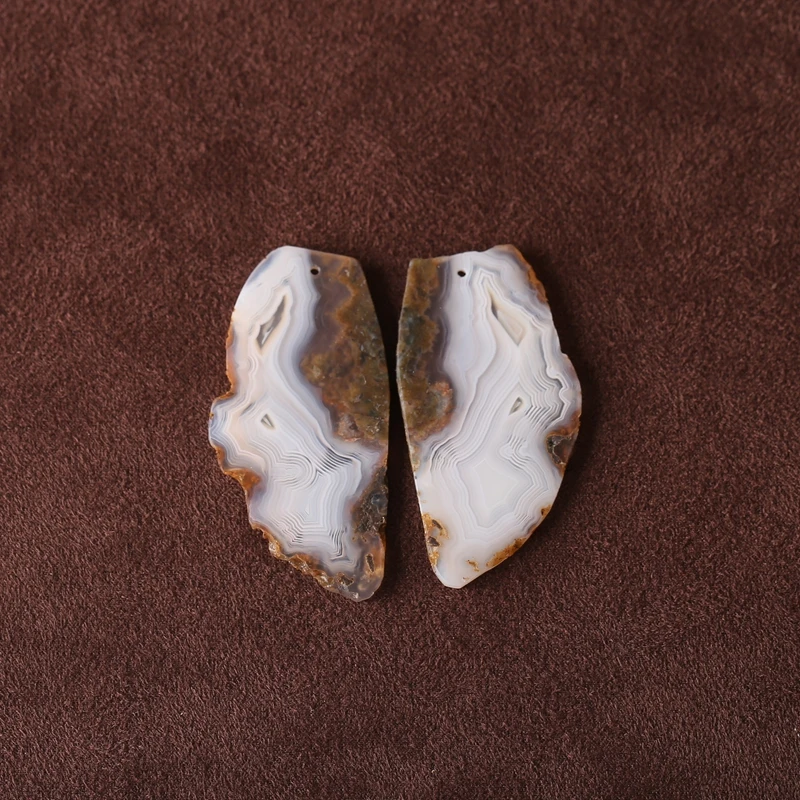 

2PCS Natural Crazy Lace Agate Nugget Earrings Fashion Jewelry Beads for Women Gemstone Accessory（44x24x2mm-9.5g）