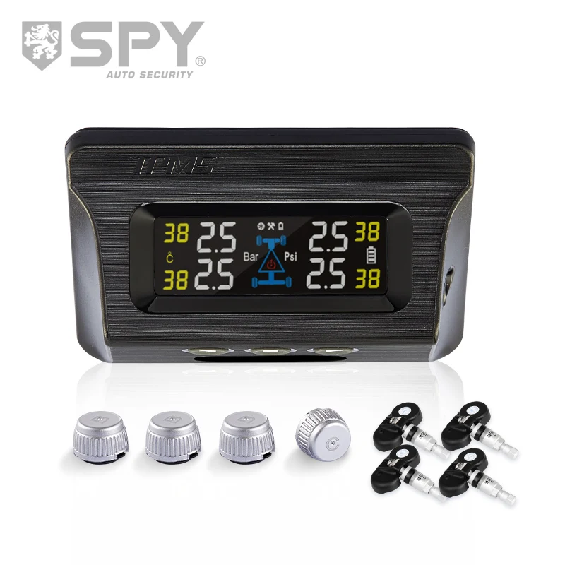 

SPY HD color screen real-time Digital Wireless TPMS with Solar/USB Charging with 4 Sensors Digital Tire Gauge Easy installation