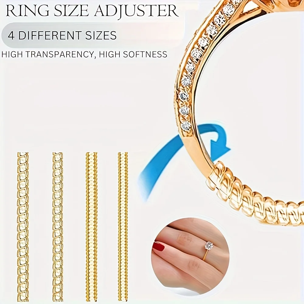 

4pcs/8pcs Ring Sizer Rubber Transparent Golden Ring Size Adjuster and Measuring Tool Adjustable Protective Cover for Loose Rings