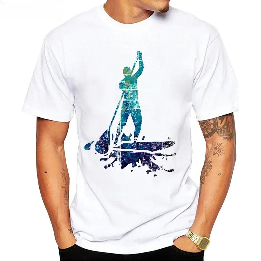 Boy Tops Stand Up Paddle Board Sport Mans White Tees New Summer Men Short Sleeve Paddle Boarding Heartbeat Print T-Shirts