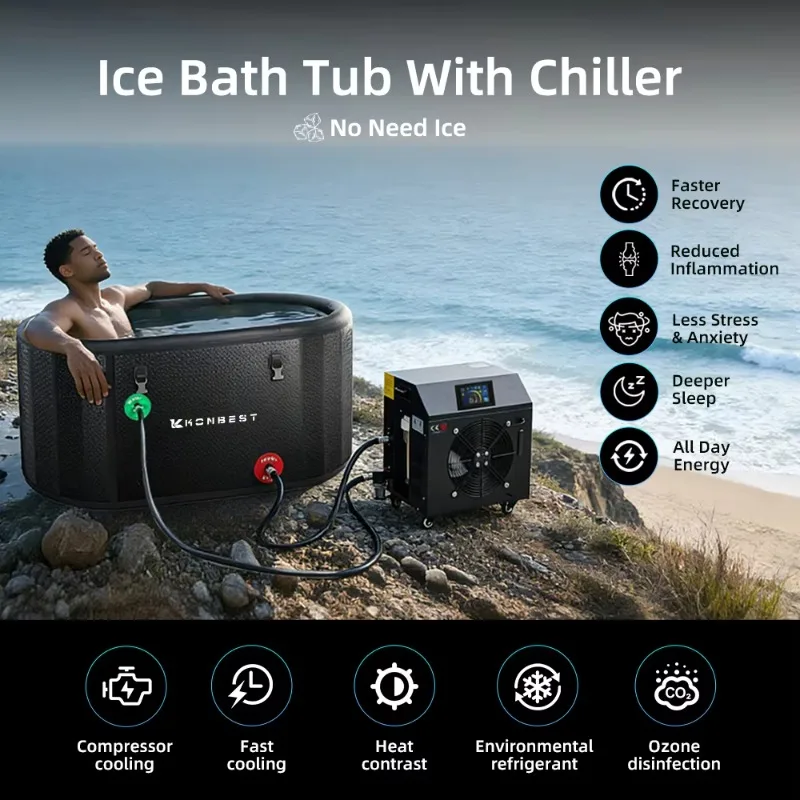 Commercial Large Ice Bath Tub Foot Massager Cold Therapy Cooling System 2500‑2800W Low Noise 50‑65dBa Ice Plunge Tub Equipment