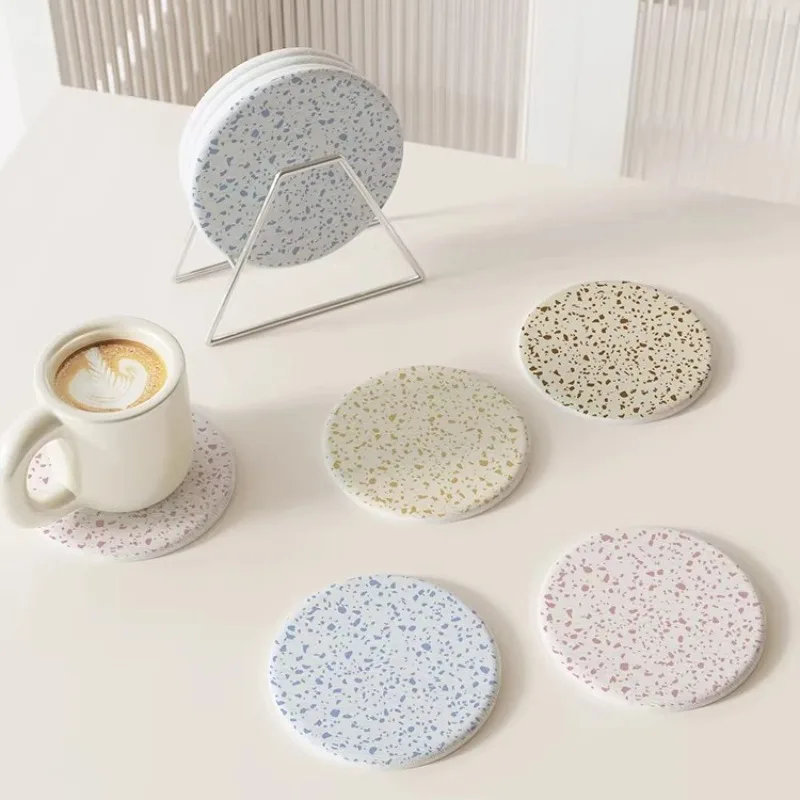 Terrazzo Diatomite Coasters Absorbent Drink Coasters Heat Resistant Table Mat Set for Coffee Cups