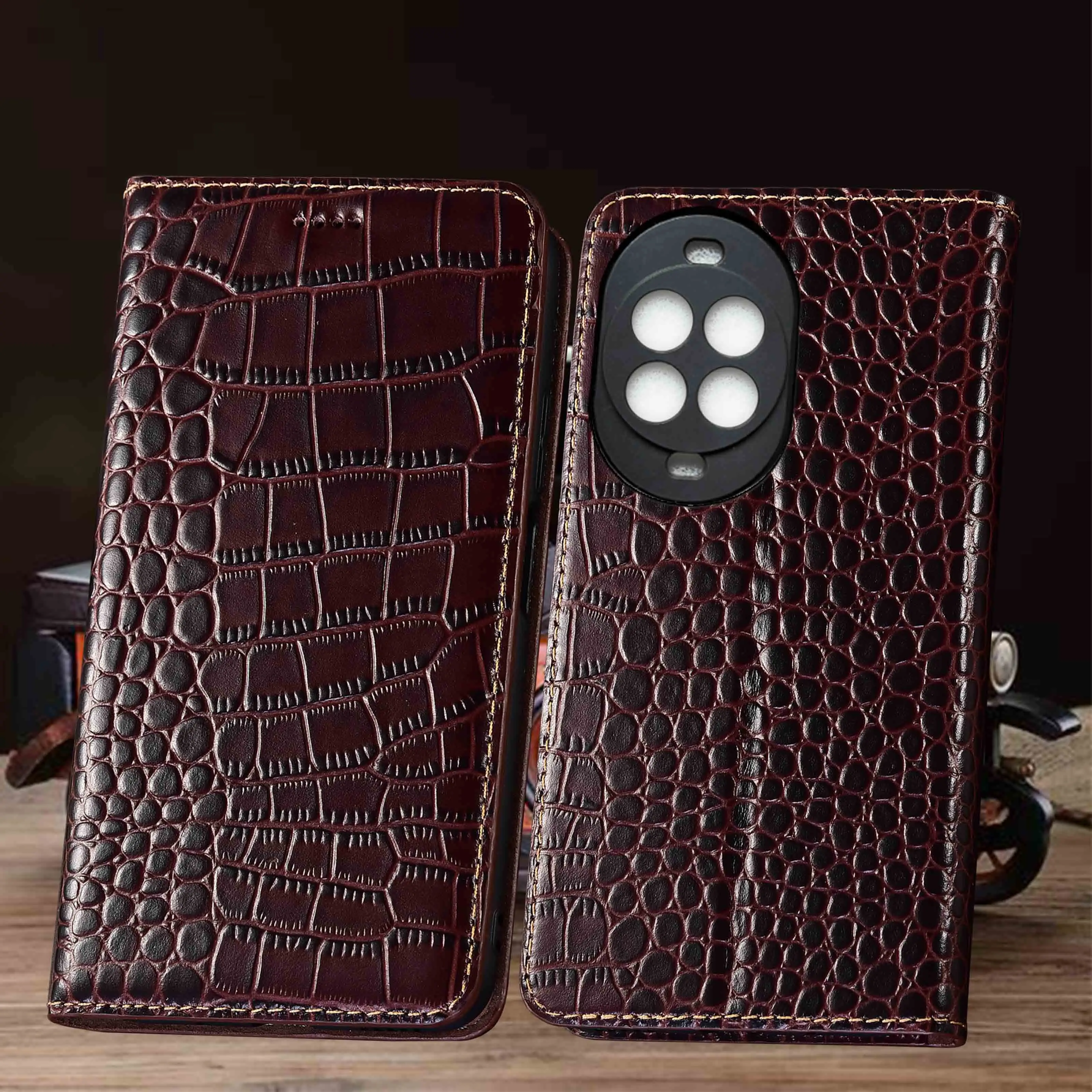 

Crocodile Genuine Leather Flip Case For Huawei Nova 7 8 9 10 11 11i 12 12S 12i 13 13i 14 15 Pro Ultra SE Phone Cover Case NoSlip