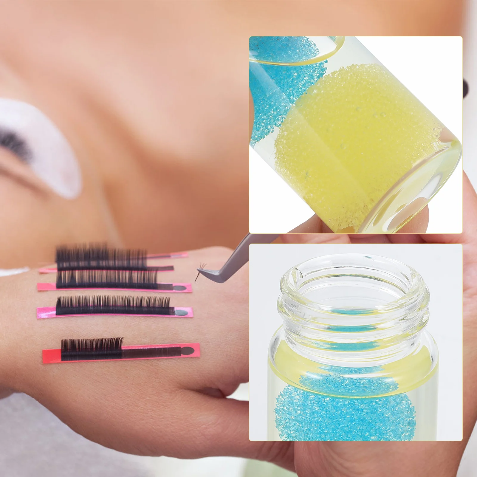 Pincettes de nettoyage pour cils, liquide anti-fuite, bouteille en Silicone, éponge de trempage, détergents pour enlever la colle, outils de Salon d'entretien, 2 pièces