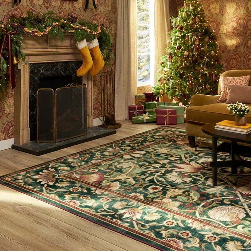 Living Room Carpet Large Size Bedroom Bedside Floor Mat Machine Washable Carpets Spring Flowers Plant Retro Home Decoration Rug
