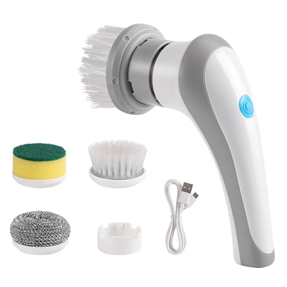 Electric Clean Brush Multifunctional Kitchen Home Cleaning Brush 3 Replaceable Brush Heads Bathroom Kitchen Cleaner