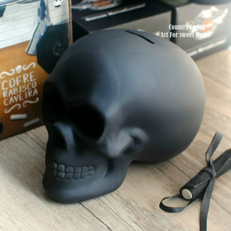 Blackboard Glazed Ceramic Skull DIY Doodle Piggy Bank Skull Money Box Resin Craft Skull Ornament Decoration Statues & Sculptures