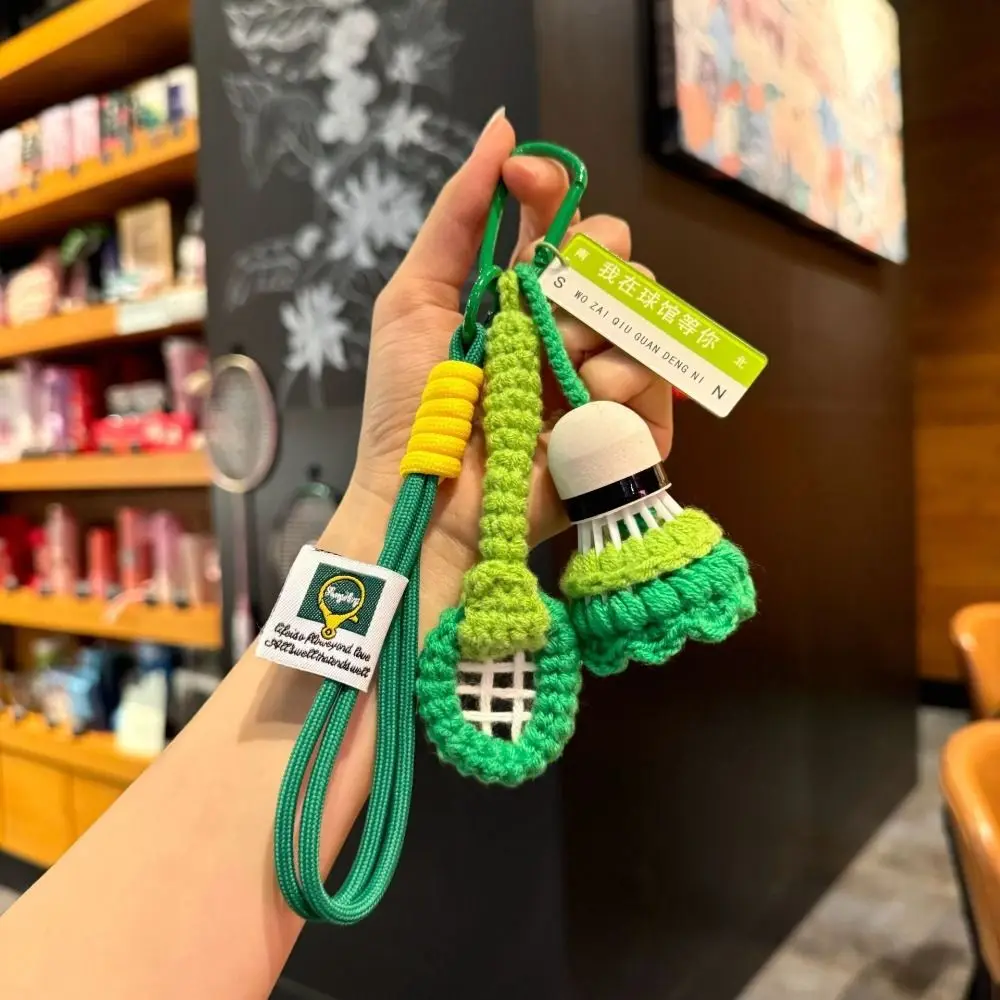 Fashion Cute Crochet Badminton Keychain Bright Color Bag Hanging Knitted Badminton Pendant Mini Charms Car Keyring Key Decor