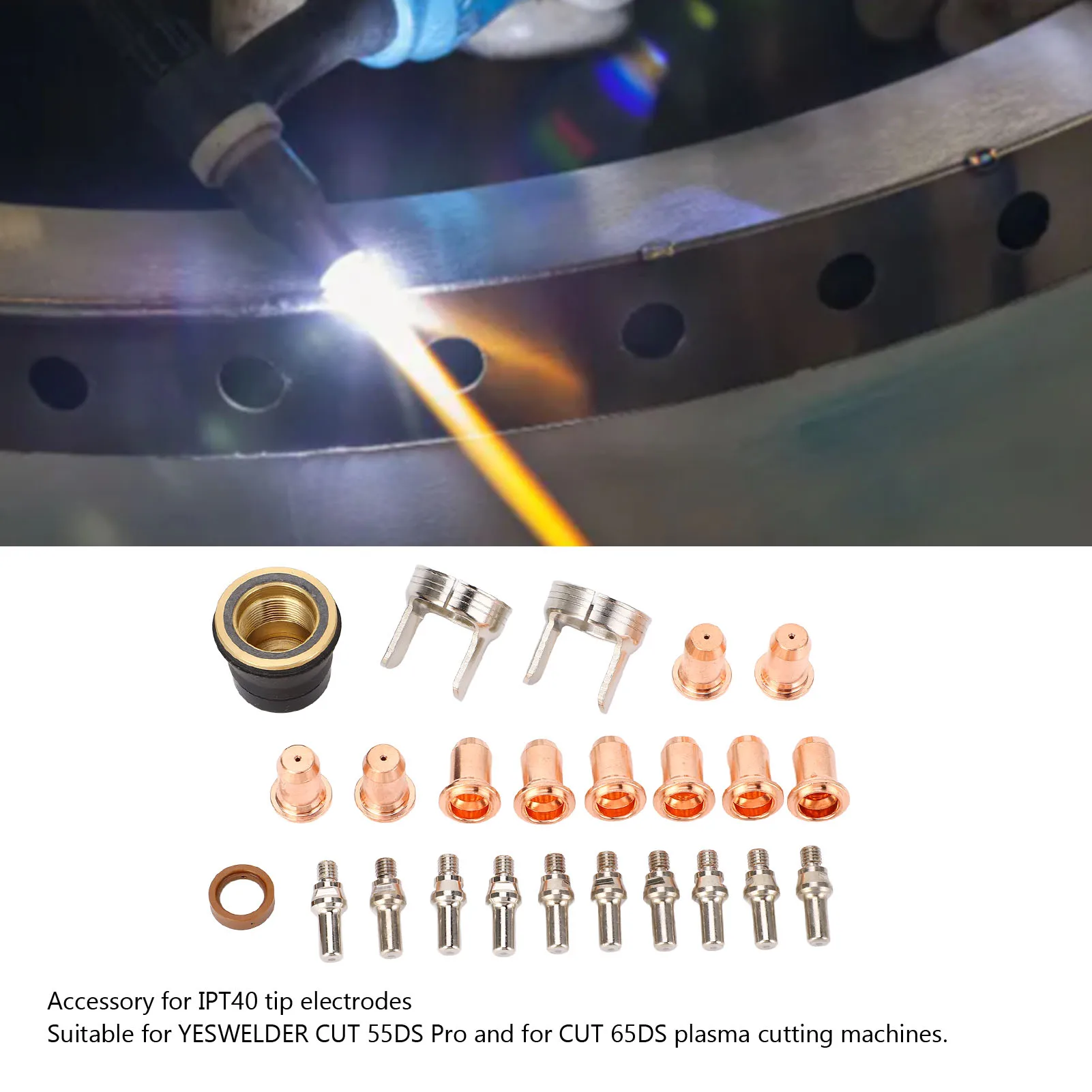 

24pcs Plasma Cutter Tip Electrode Nozzle Bracket Cover Set for YESWELDER CUT 55DS Pro CUT 65DS Plasma Cutter Nozzle