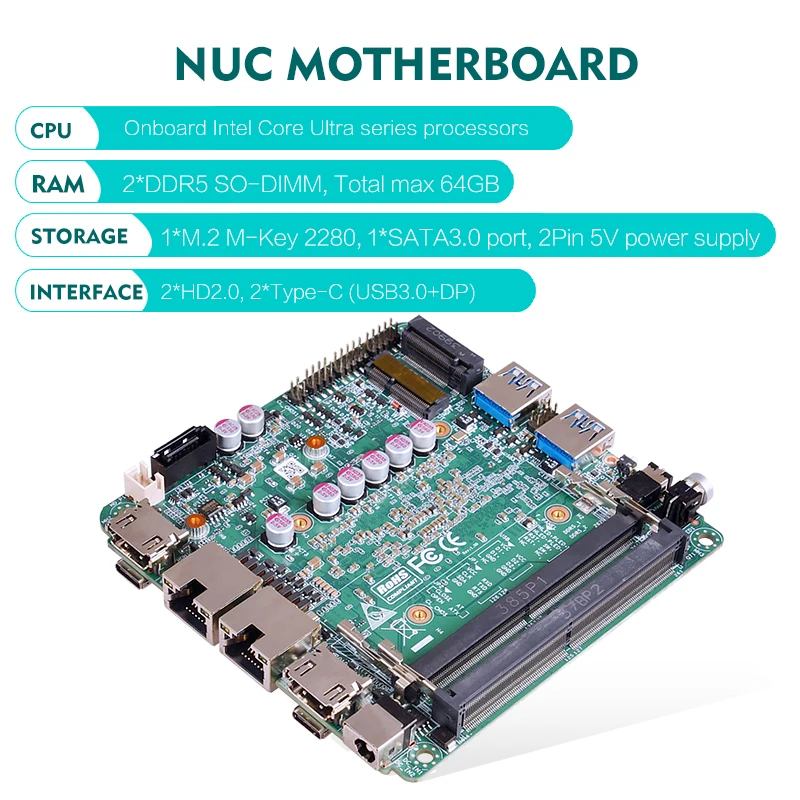 Intel 14th Core Ultra Computer Motherboard I5-125U/ I7-155U 2*LAN