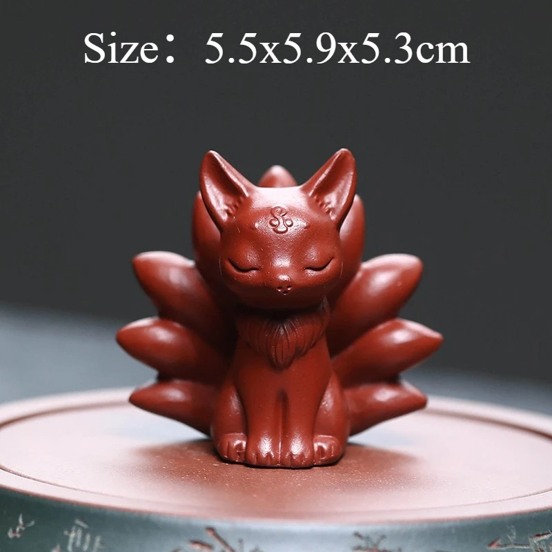 1PC Purple Clay Fox Tea Pet Nine-Tailed Fox Sculpture Creative Tea Table Ceramic Animal Ornament Figurine Unique Home Decoration