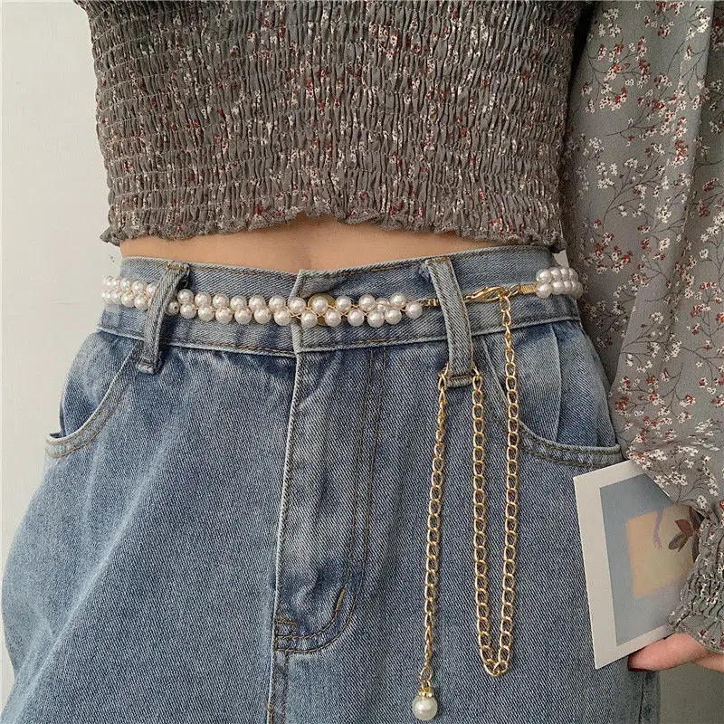 Pearl Waist Chain Women Shirt Suit Fashion Sweater Chain Dress Decorative Thin Belt Accessories Femme Ceinture Gold Chain Belt