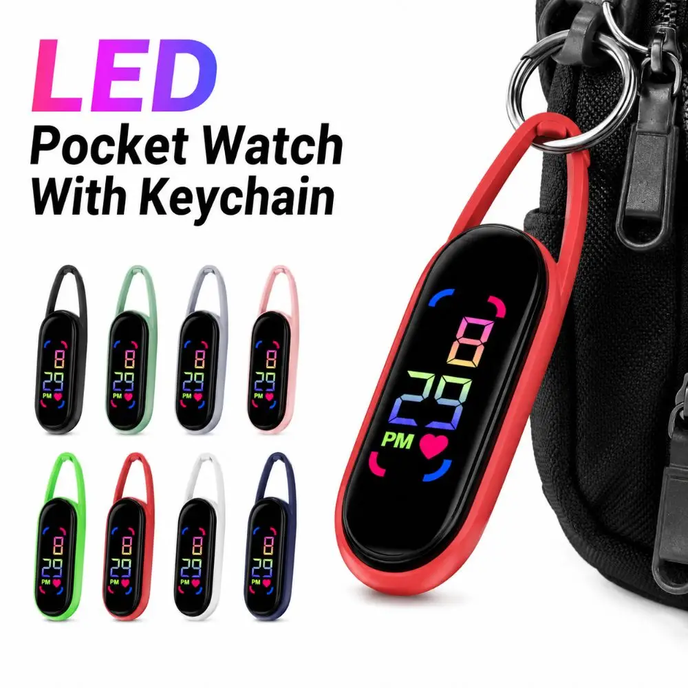 LED Pocket Watch Keychain Digital Display Big Numbers Electronic Hanging Watch Multipurpose Waterproof Digital Watch Kid Adult