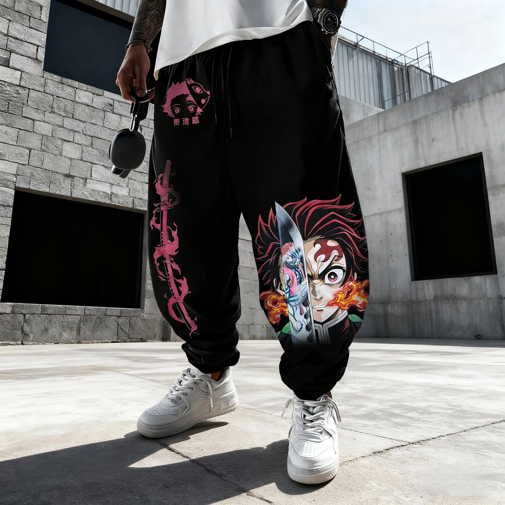 

Убийца демонов, милые брюки с принтом аниме Танджиро, осень/зима, новые тенденции в стиле хип-хоп для мужчин и женщин, повседневные свободные брюки Y2K с резьбой
