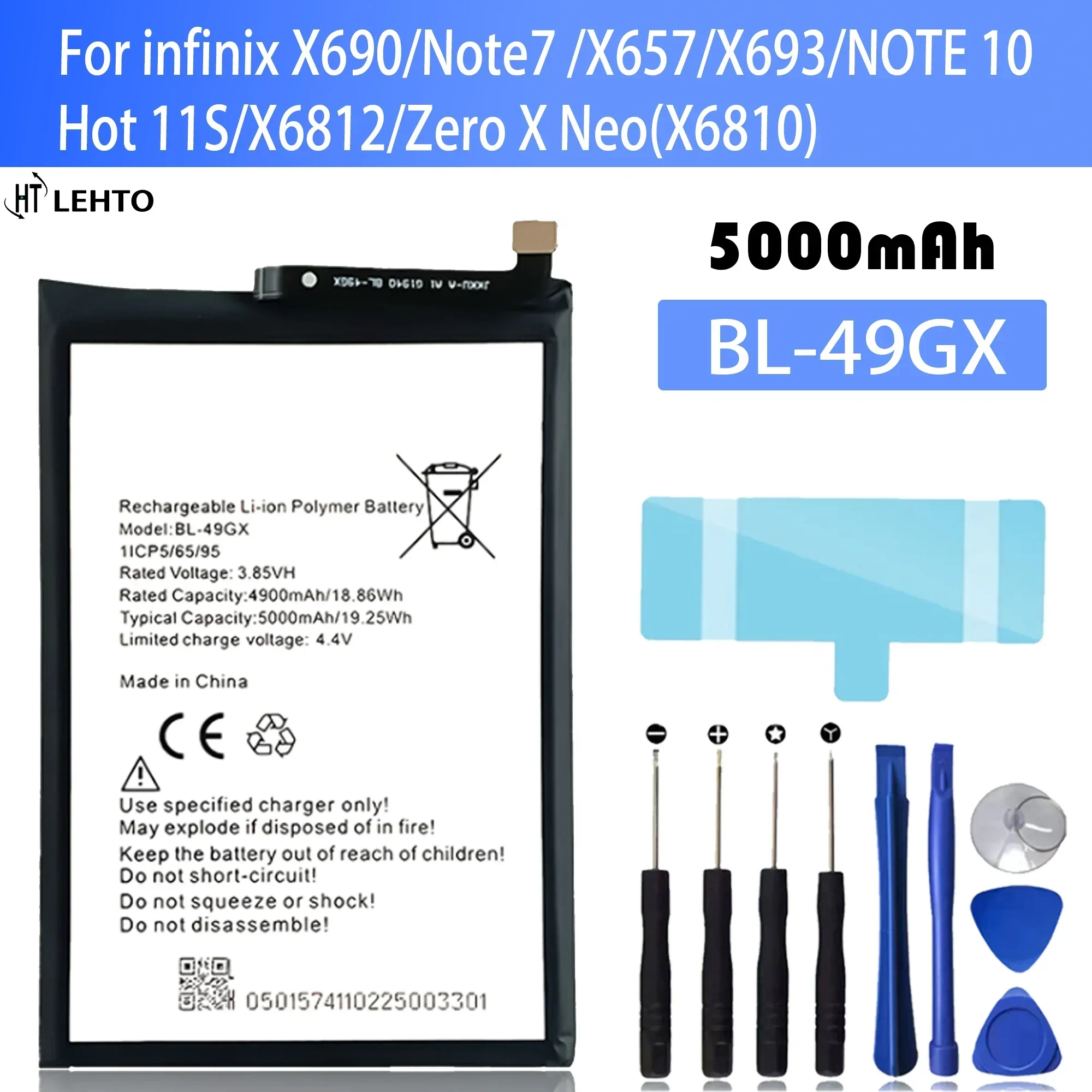 

100% Original Capacity BL-49GX Battery for Infinix Hot 11S NOTE 10 Note 7 X690 X657 X6812 Zero X Neo Phone Bateria