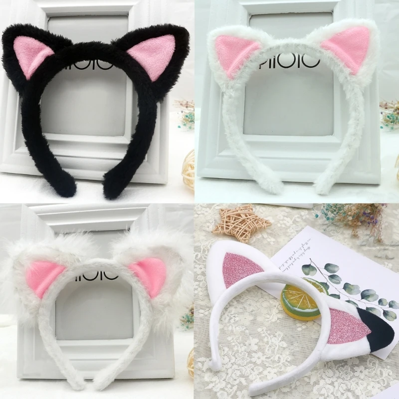 Furry Kitten Headband Animal Plush Ears Cartoon Hairband for Makeup Washing Face Costume Hair Accessories