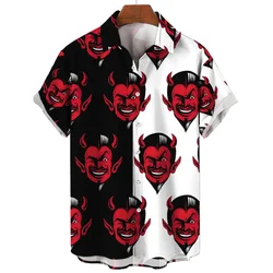 Camisa con patrón de diablo para hombre, camisa de gran tamaño, suelta, doble retales, rojo, Imp, fiesta, festiva, Original, S