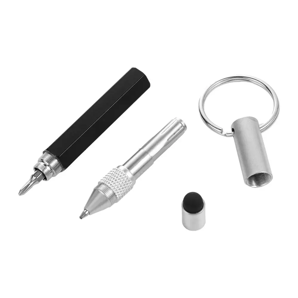 6 In 1 Mini Ruler Small Scale Spirit Level Touch Screen Touch Pen Keychain Pen Multifunction Ballpoint Pen Stylus Tool Pen