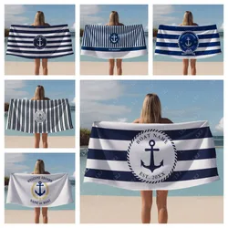 Personalized Custom Boat Name Beach Towel Nautical Striped Bath Towel for Adults Soft Quick Dry Perfect for Travel and Pool