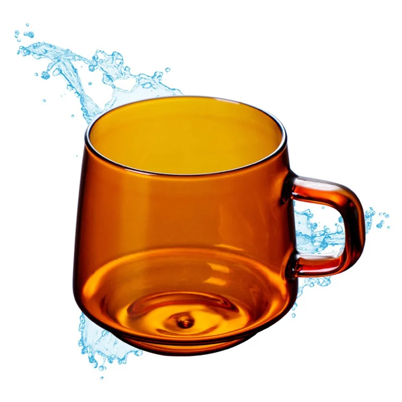 Colored Glass Mug Cup 350ml Heat Resistant Amber Blue Green Stackable Glass Cup Coffee Tea Cup