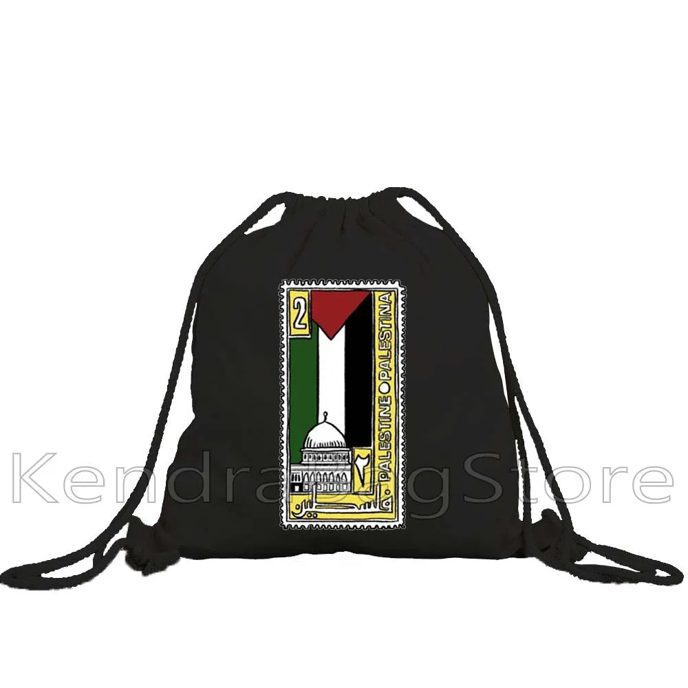 Arabische Keffiyeh Kalligraphie Geschenk Jerusalem Al Aqsa Moschee Retro Briefmarken Canvas Kordelzug Rucksack Sport Gym Sackpack String Bag