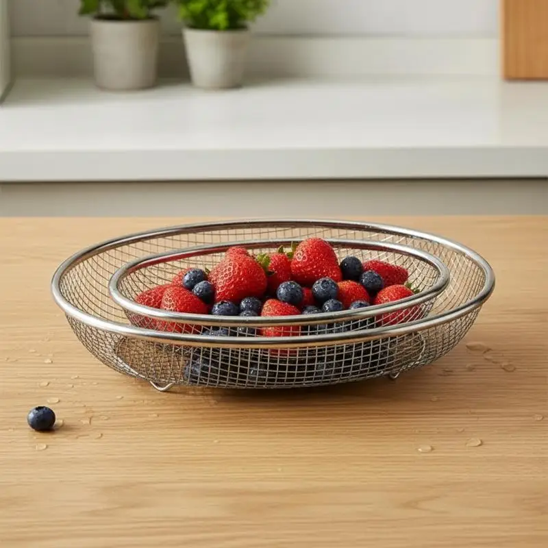 Stainless Steel Fruit And Vegetable Basket Oval Drainage Basket Mesh Frame Mesh Screen Kitchen Washing Basket Storage Basket