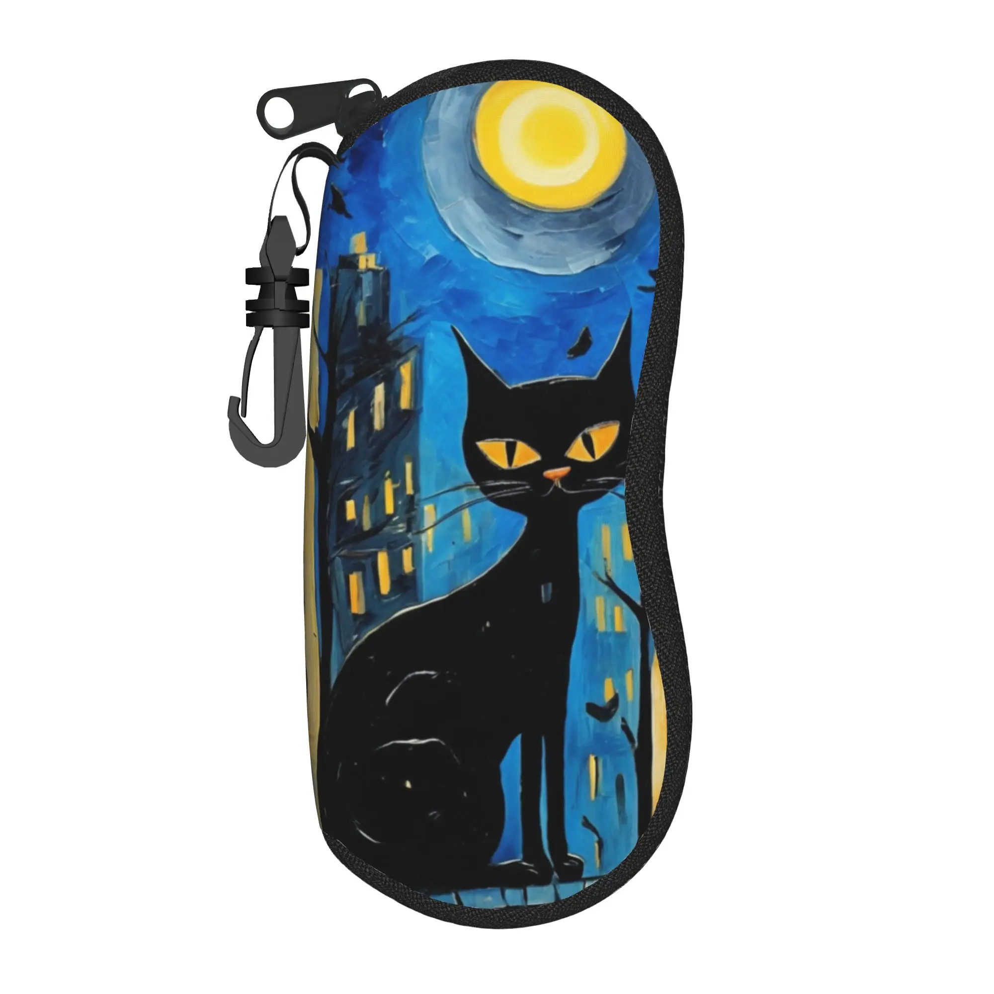 Black Cat in Foliage Floral Glasses Case Gift For Girl Boy  Zipper  Reading Protector Ultra Glasses Box
