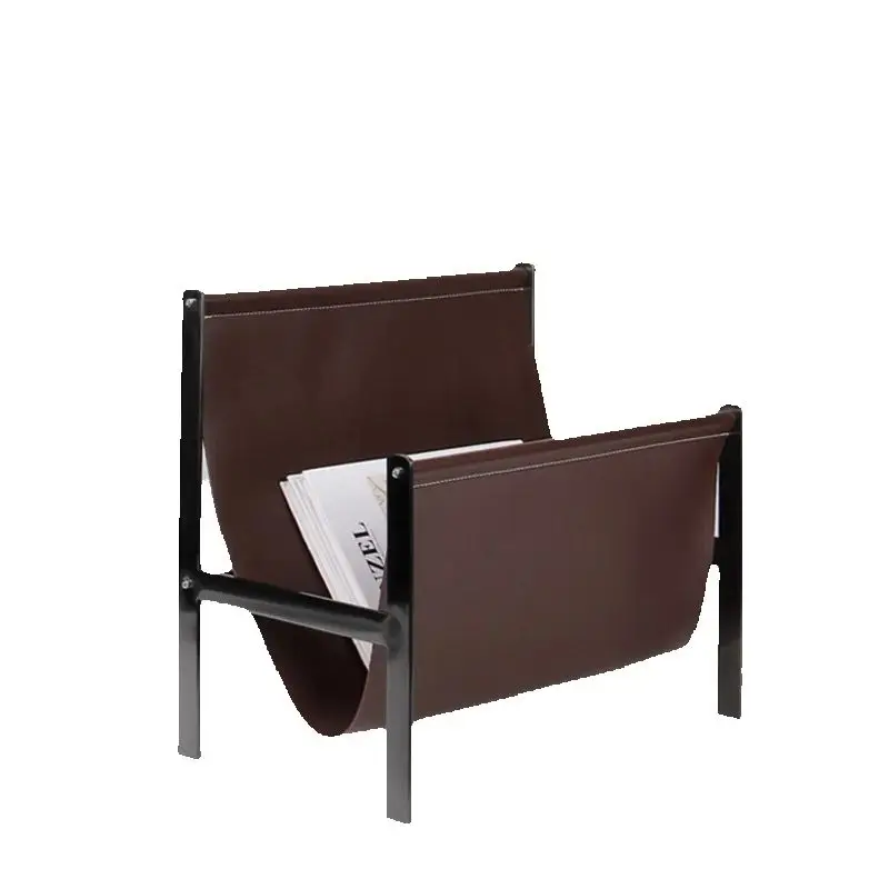 Modern Luxury Metal and Leather Magazine Rack - Study/living Room Storage Rack, Stylish and Space Saving