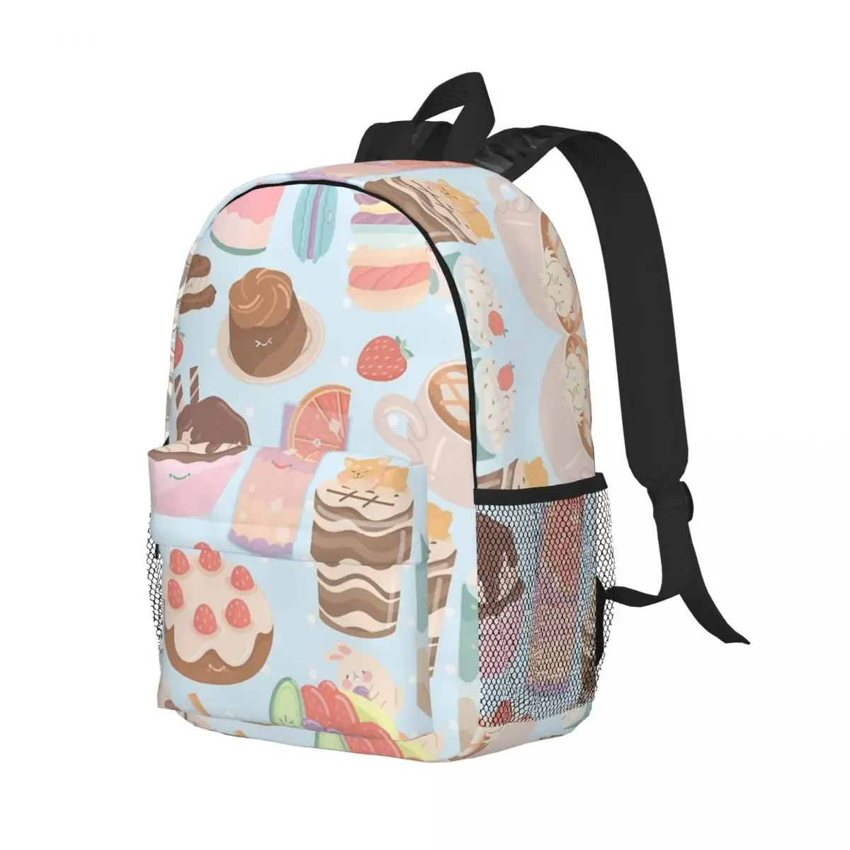 Cute Desserts Seamless Pattern Blue Backpacks Teenager Bookbag Casual Students School Bags Rucksack Shoulder Bag Large Capacity