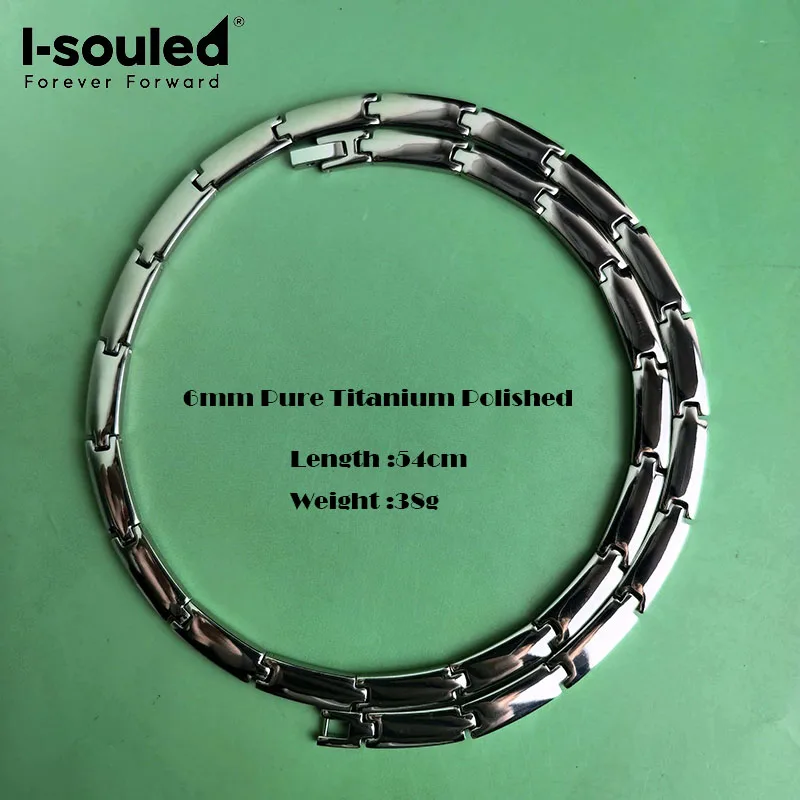 6mm Pure Titanium Unisex Polished Necklace Inlaid with All Metal Germanium Stone