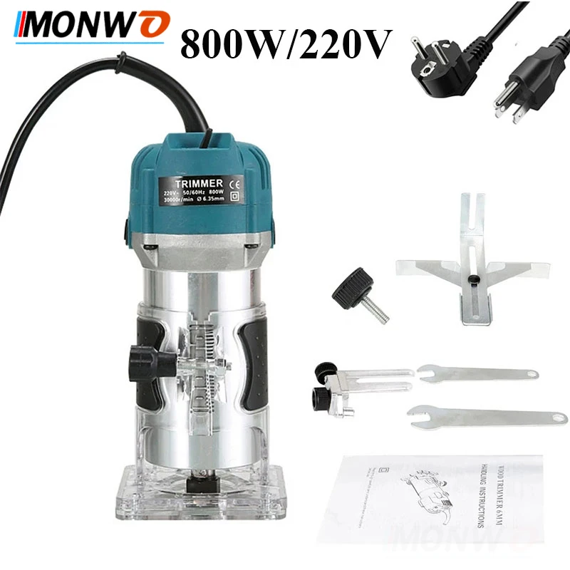 Electric Wood Router Trimmer 800W 30000rpm Wood Milling Engraving Slotting Trimming Machine Hand Carving Machine Wood Router