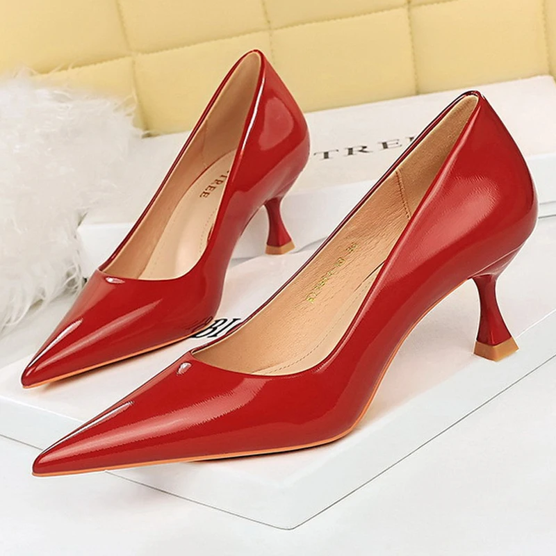 BIGTREE Shoes Women 5.5cm Heels Patent Leather Women Pumps Occupational OL Office Shoes Fashion Kitten Heels Large Size 42 43