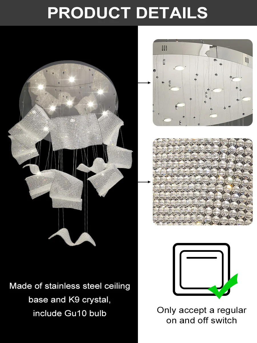 Luxury Crystal Large Chandelier For Hotel Staircase Restaurant Villa Modern Design Mesh Chandelier Light For Wedding Fixture