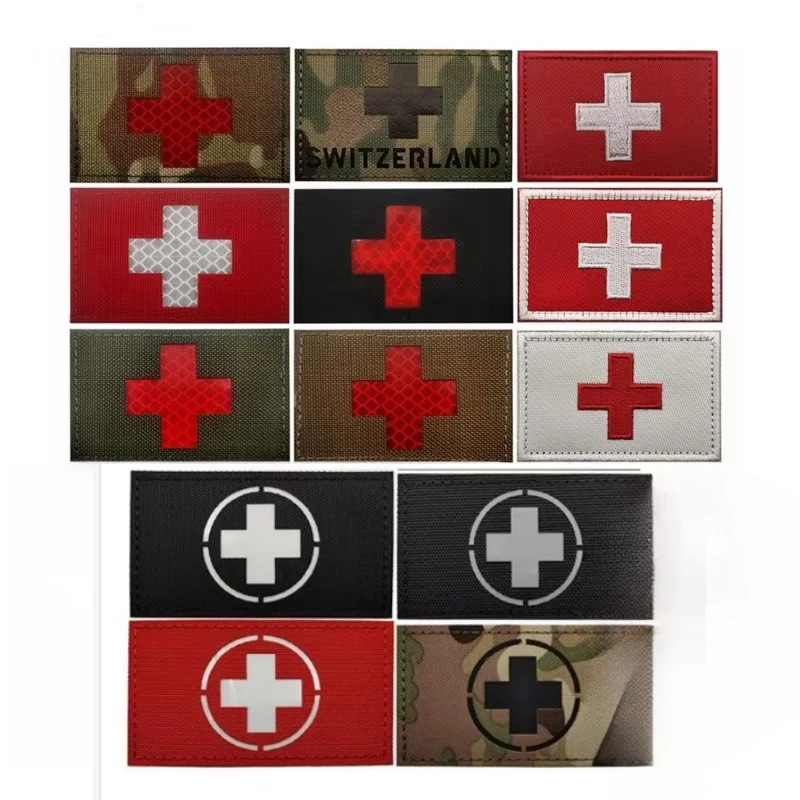 Swiss Flag Embroidered Hook&Loop Patches for Clothing Switzerland Skull Military Badge Armband Tactical Helmet Emblem Appliques