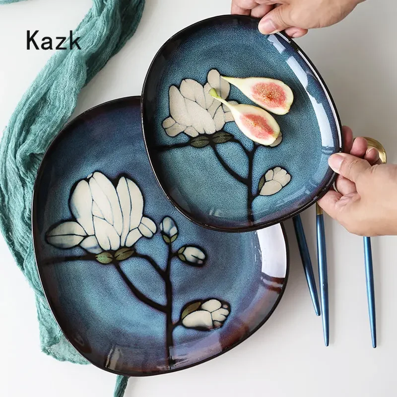 Creative Magnolia Ceramic Plate Modern Art Irregular Western Food Steak Dinner Plate Table Tableware Snack Salad Dish Dishes