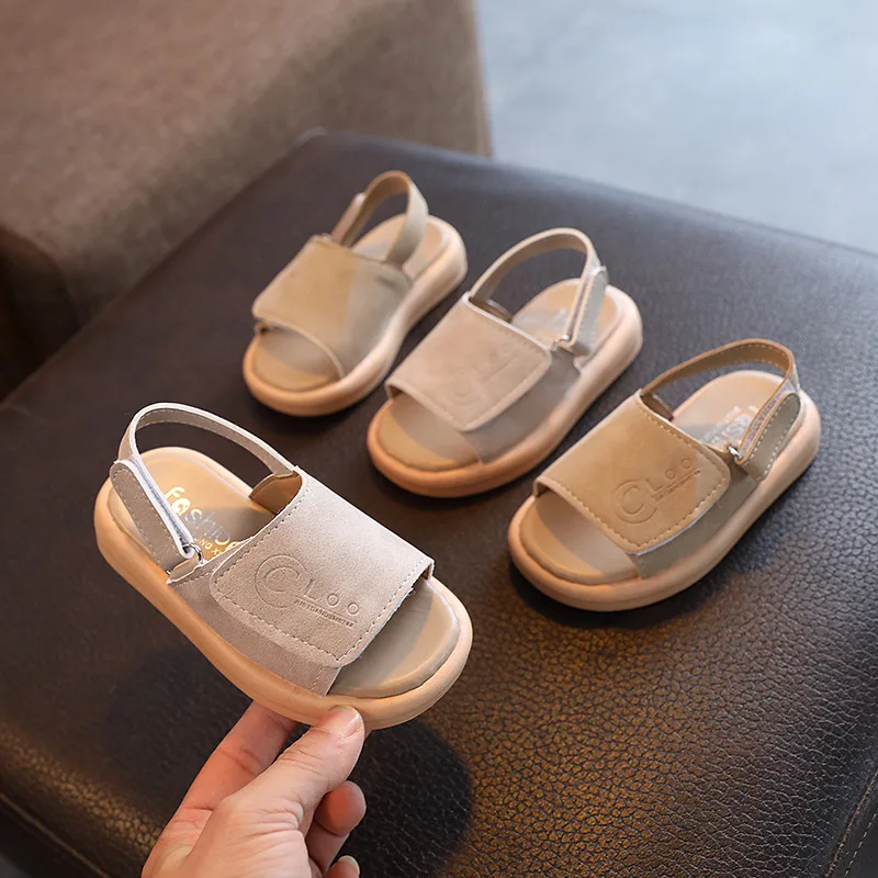 Children's Sandals Anti-kick Summer Shoes for Boy Solid Color Causal Kids Fashion Girls Walking Beach Sandals Non-slip Hook Loop
