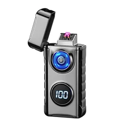 New Outdoor Lighting Dual Arc Digital Display Lighter Metal Windproof Type-C Fast Charging Rechargeable Cigarette Lighter