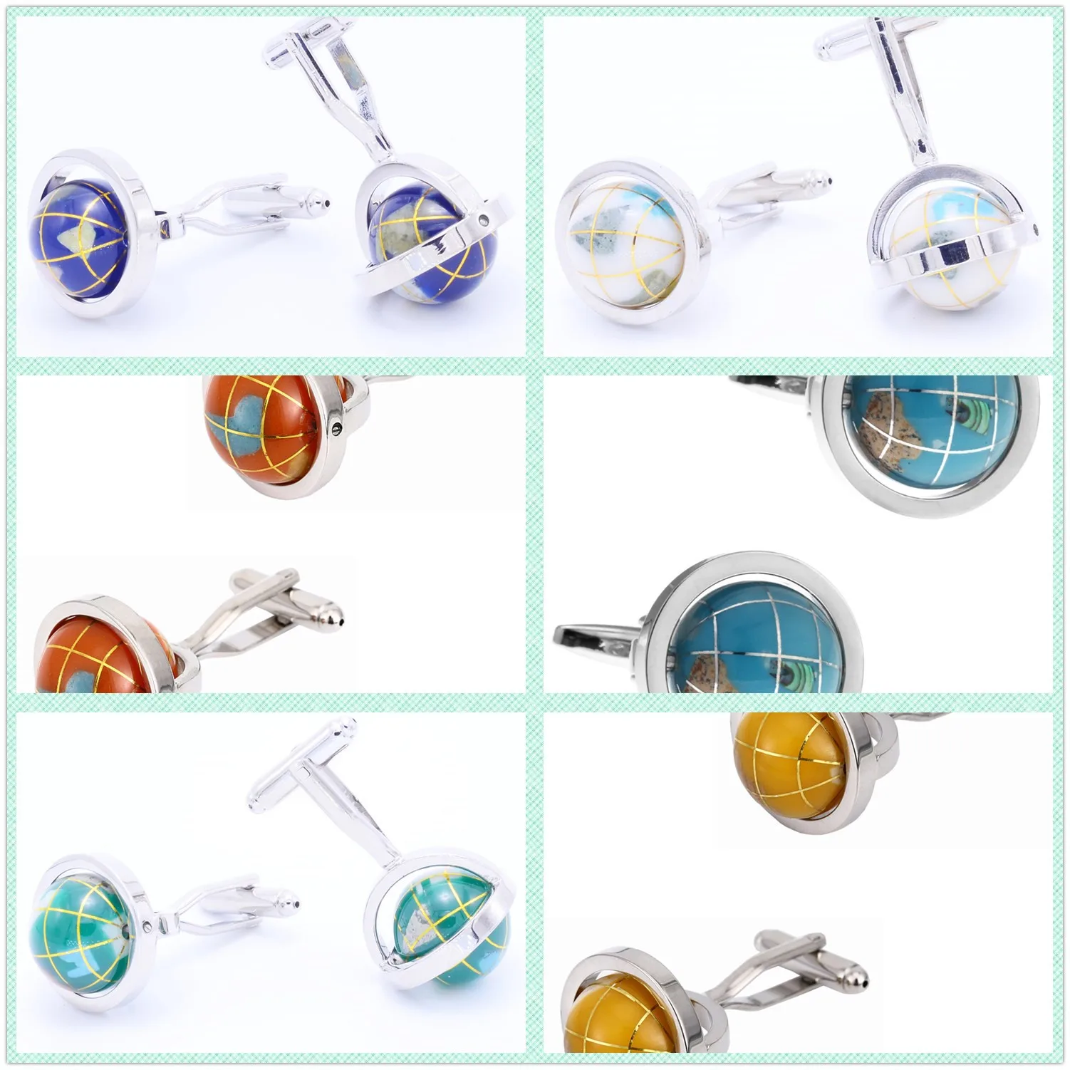 

6 Styles Wholesale Globe Cufflinks Men Cuff Links Shell 50 Pairs Shipping