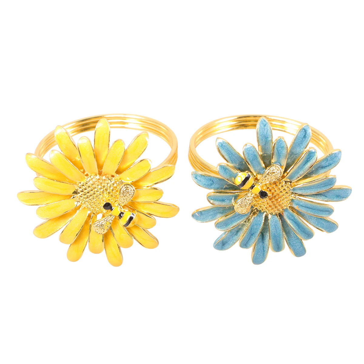

2Pcs Zinc Alloy Napkin Rings Bee Flower Design Holders Practical Elegant Dinner Wedding Bridal Shower Party Decorative