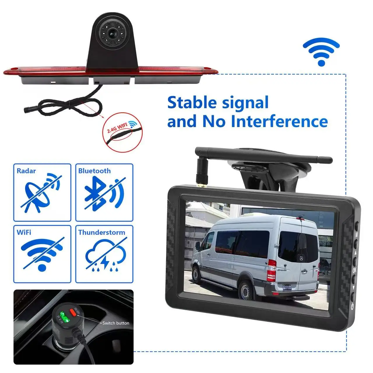 

1080P car wireless reversing camera monitoring kit, suitable for Mercedes sprinters and Volkswagen craftsmen, 5-inch monitor
