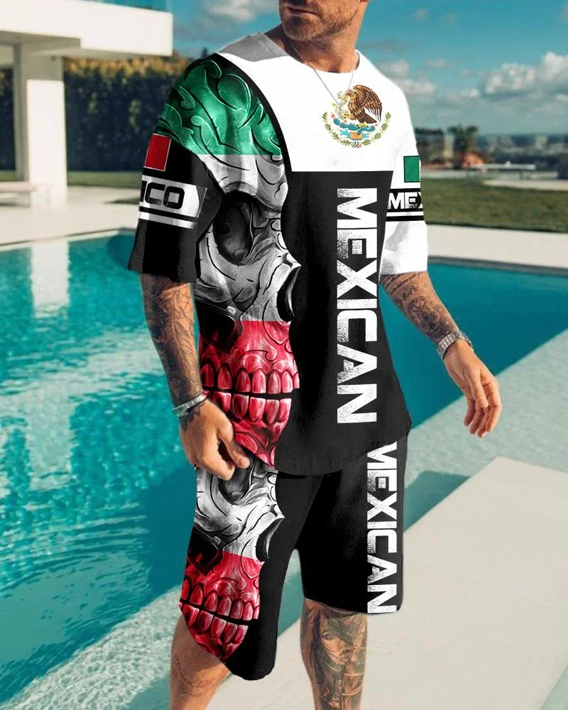 New T-Shirt Oversized Loose Summer Men\'s Clothes Retro Short Sleeve Fashion Black and White Face 3D Pattern Street Neck Top