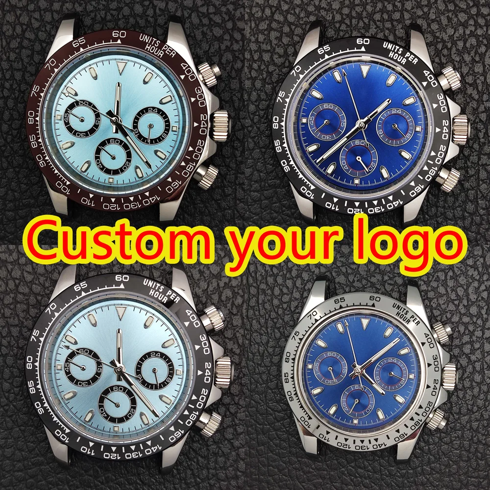 japanese chronograph watch VK63 quartz movement 39MM stainless steel caseluminous panda dial watch accessories parts vk63 case